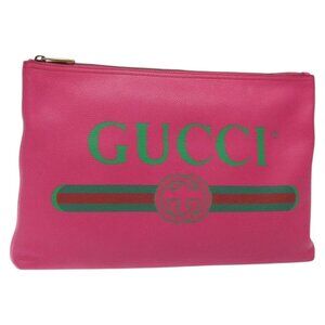 GUCCI Clutch Bag Leather Pink Gold Auth